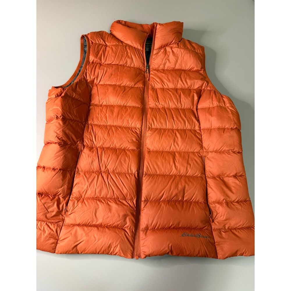 Eddie Bauer Womens XL Orange Down Puffer Vest Full Zip Quilted Lightweight Layer
